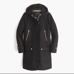 J. Crew Melton Italian Wool Hooded Duffle Coat, Black - Size 4